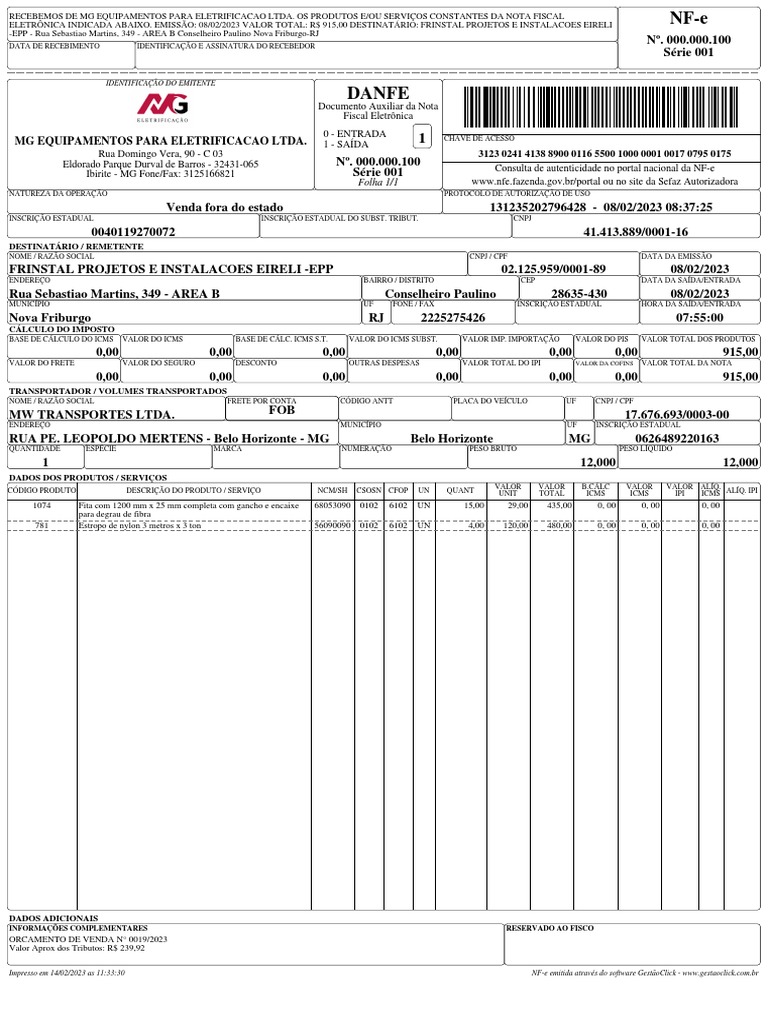 NF 100 | PDF | Recibo | Documento