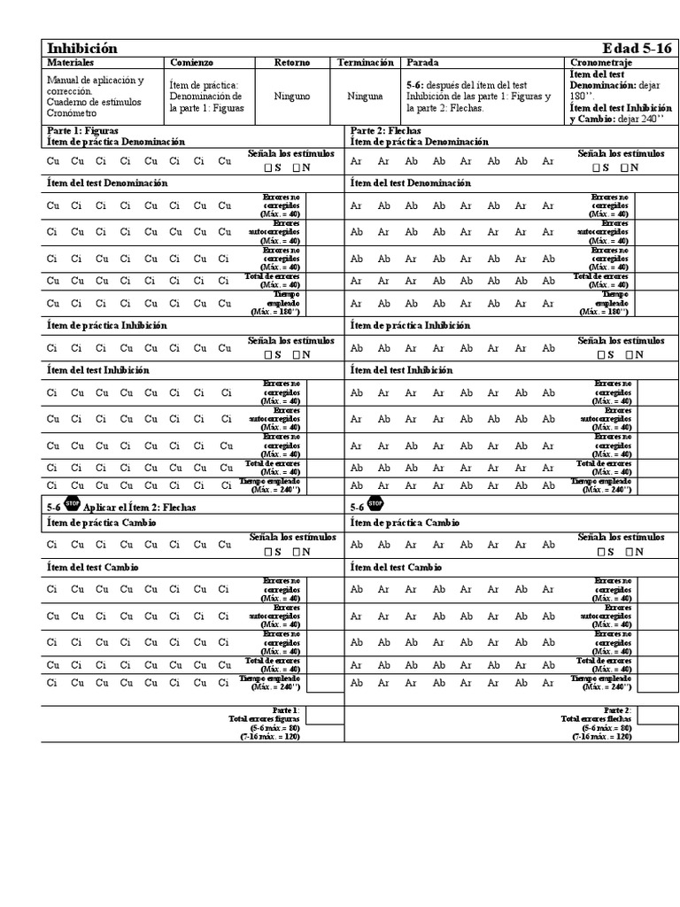 Inhibición NEPSY II: Guía de Aplicación | PDF