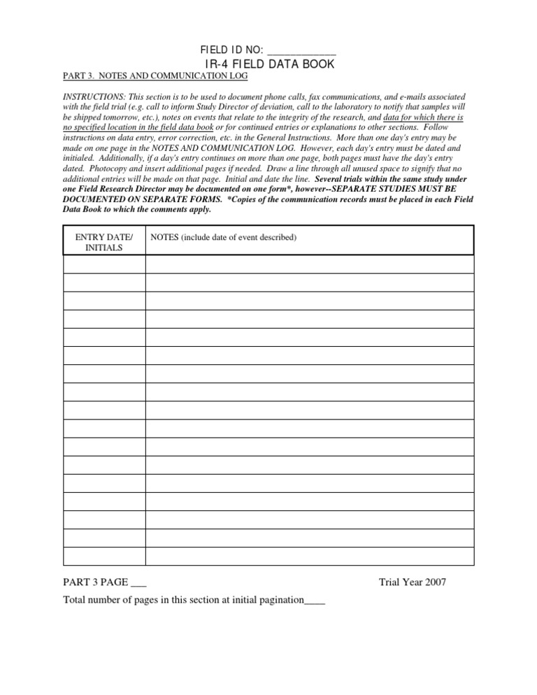 Field Data Communication Log Template | PDF | Technology & Engineering