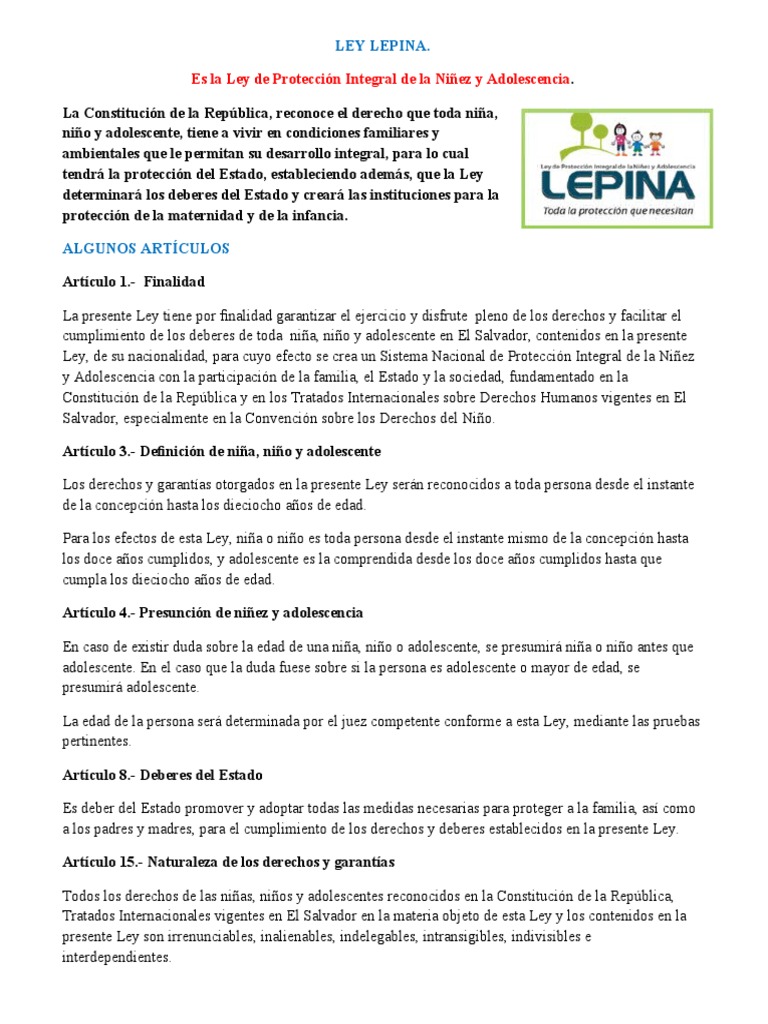 Ley LEPINA: Protección Integral Niñez | PDF | Estado (política) | Infancia