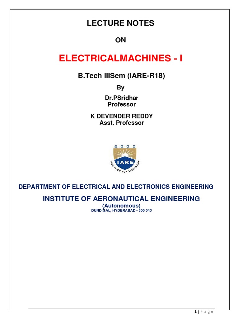 EM-I - Lecture Notes PDF | PDF | Electric Motor | Electromagnetic Induction