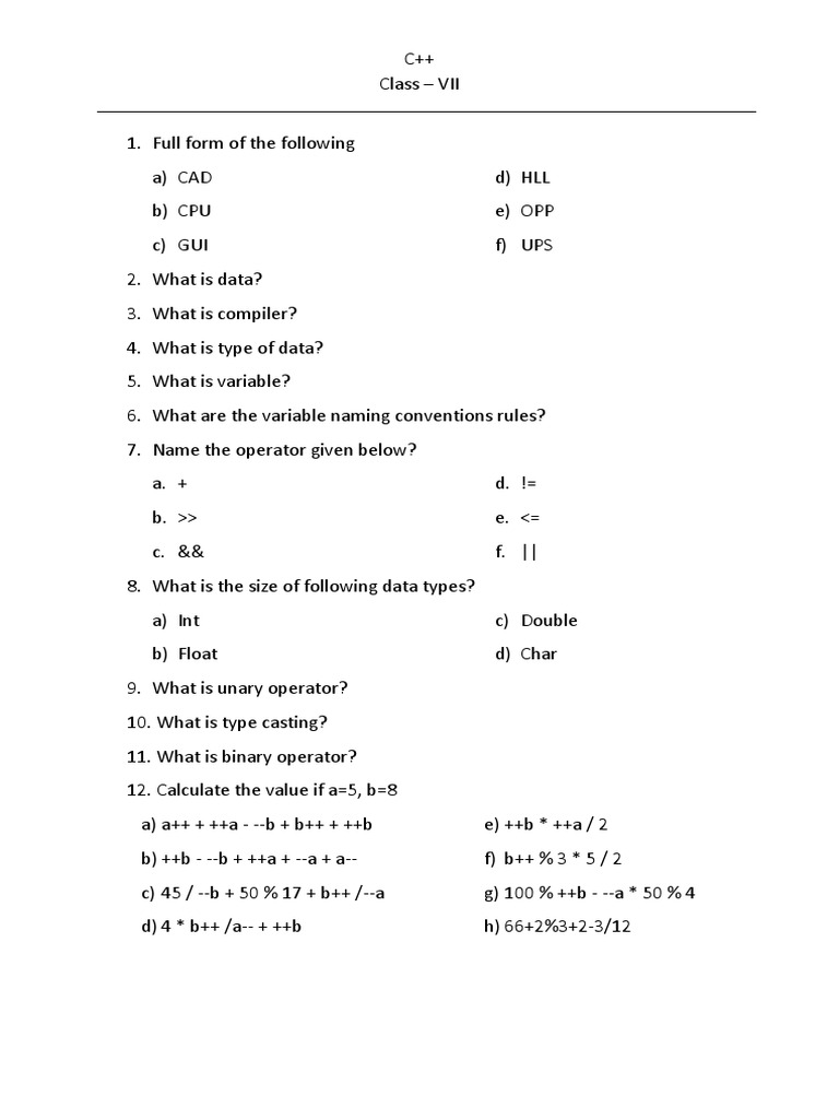 C++ Class VII | PDF