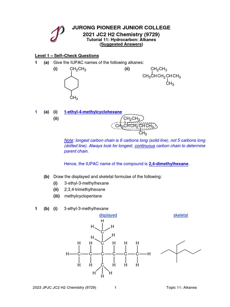 2023 Alkanes Tutorial Ans Scheme | PDF | Alkane | Chlorine