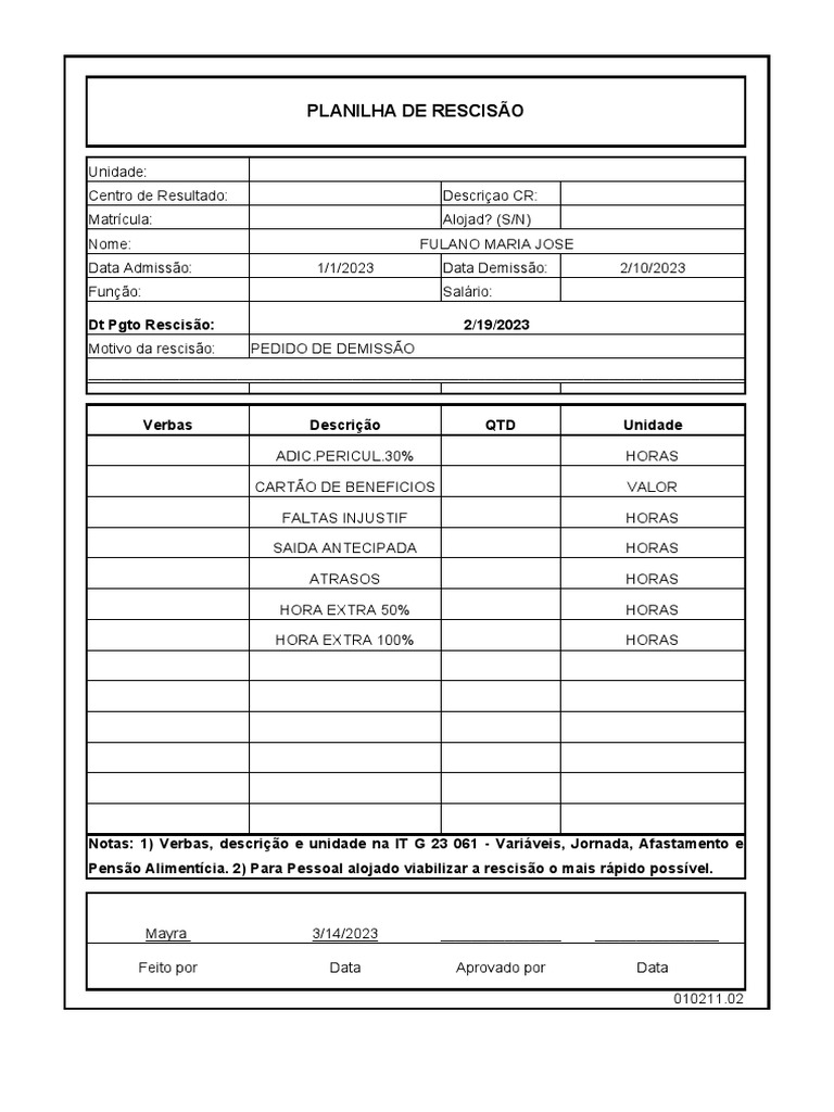 Planilha de Rescisão de Contrato | PDF