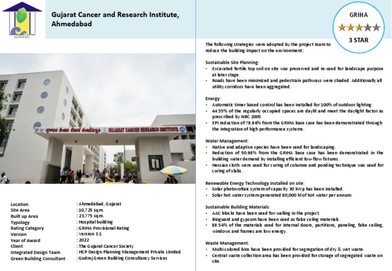 Gujarat Cancer Institute Achieves 3 Star GRIHA Rating with Sustainable