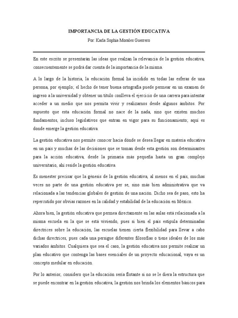 Importancia de La Gestión Educativa | PDF