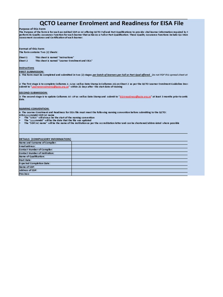 QCTO EISA Learner Enrolment Guide | PDF