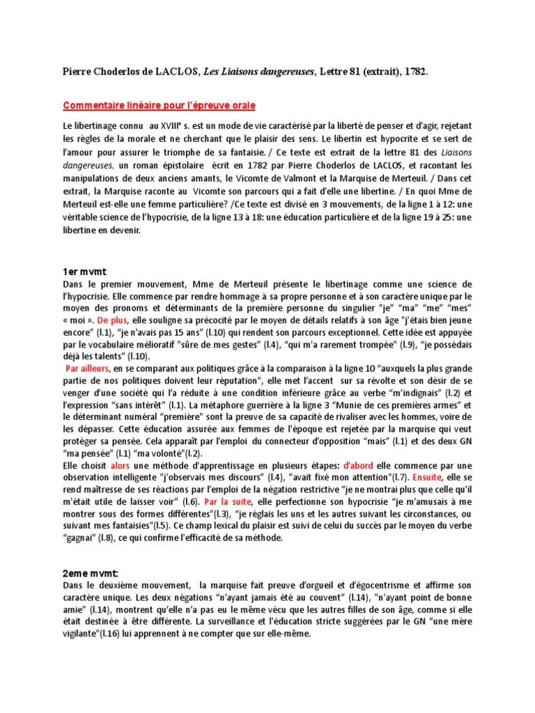Analyse Linéaire Les Liaisons Dangereuses Lettre 81 Analyse linéaire Liaisons dangereuses.pdf | PDF