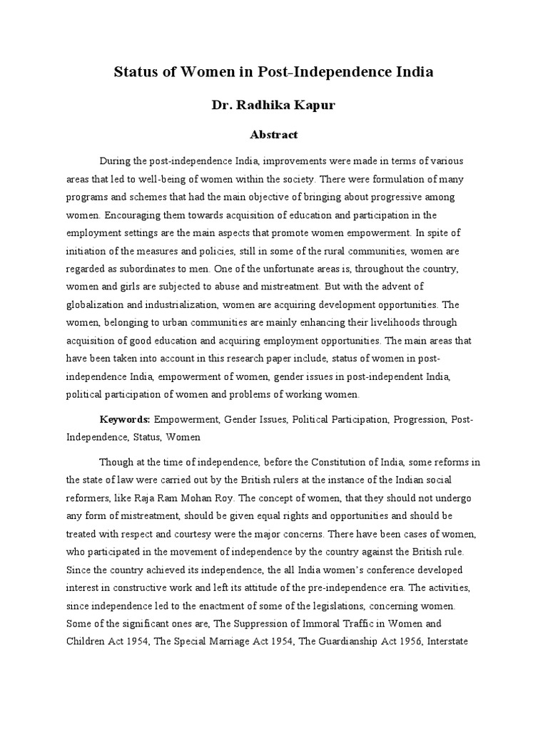 Women’s Empowerment in Post-Independence India | PDF | Woman | Gender ...