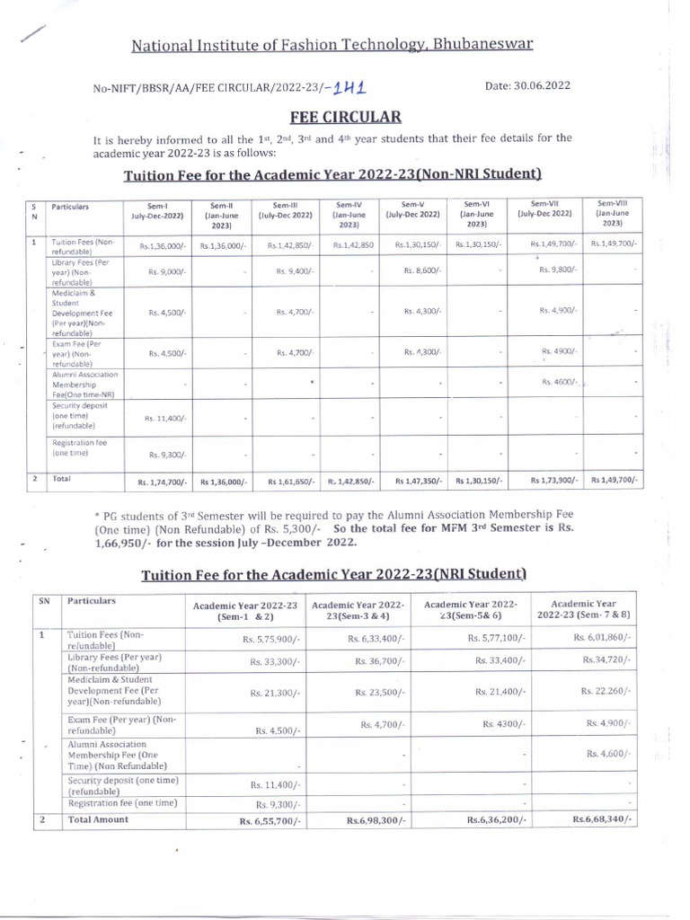 Fee Circular PDF PDF