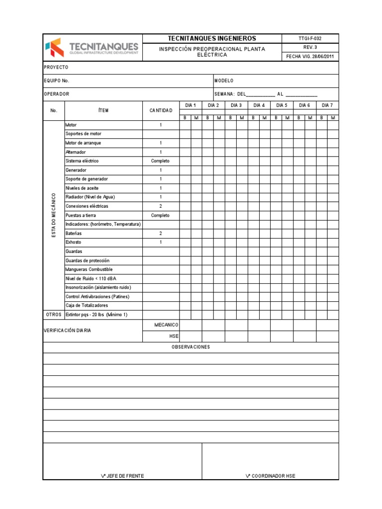 TTGI - F - 032 - Rev. - 3 Planta Electrica | PDF | Bienes ...