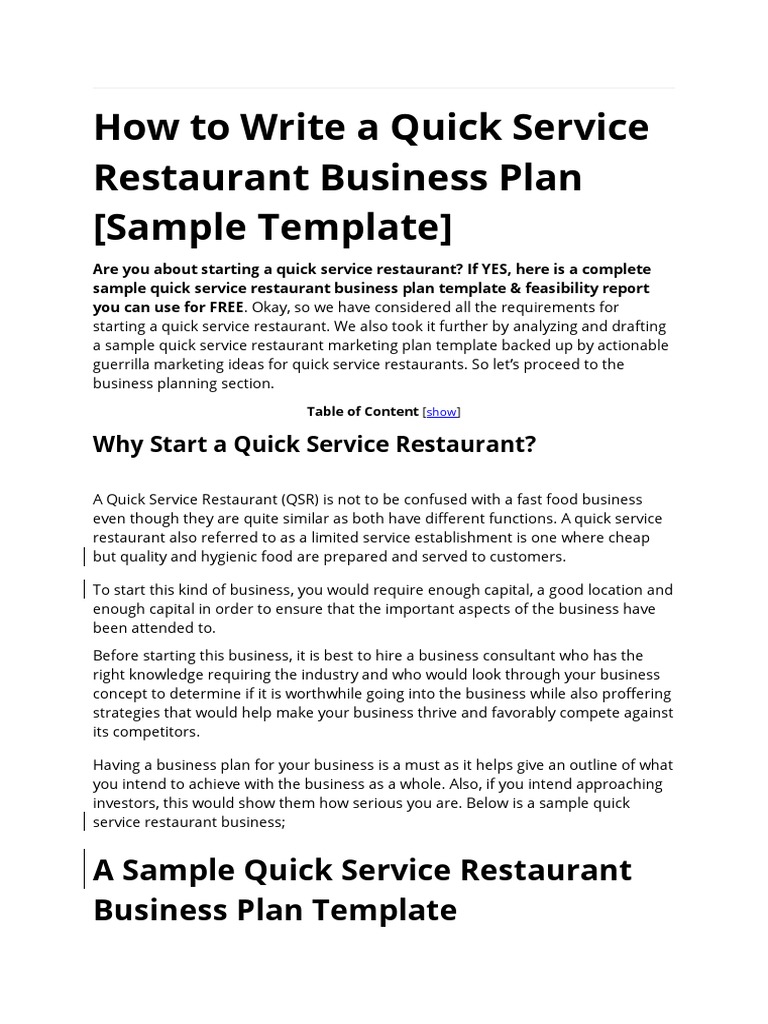 How To Write A Quick Service Restaurant Business Plan | PDF ...