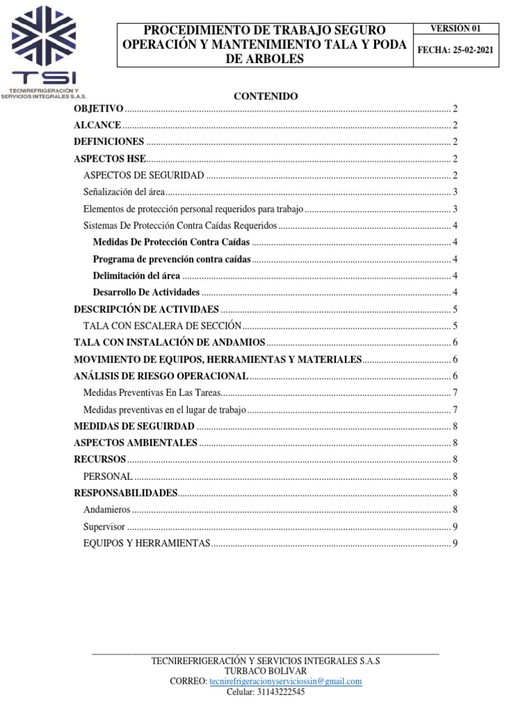 Procedimiento de Trabajo Seguro Operación y Mantenimiento Tala y Poda ...