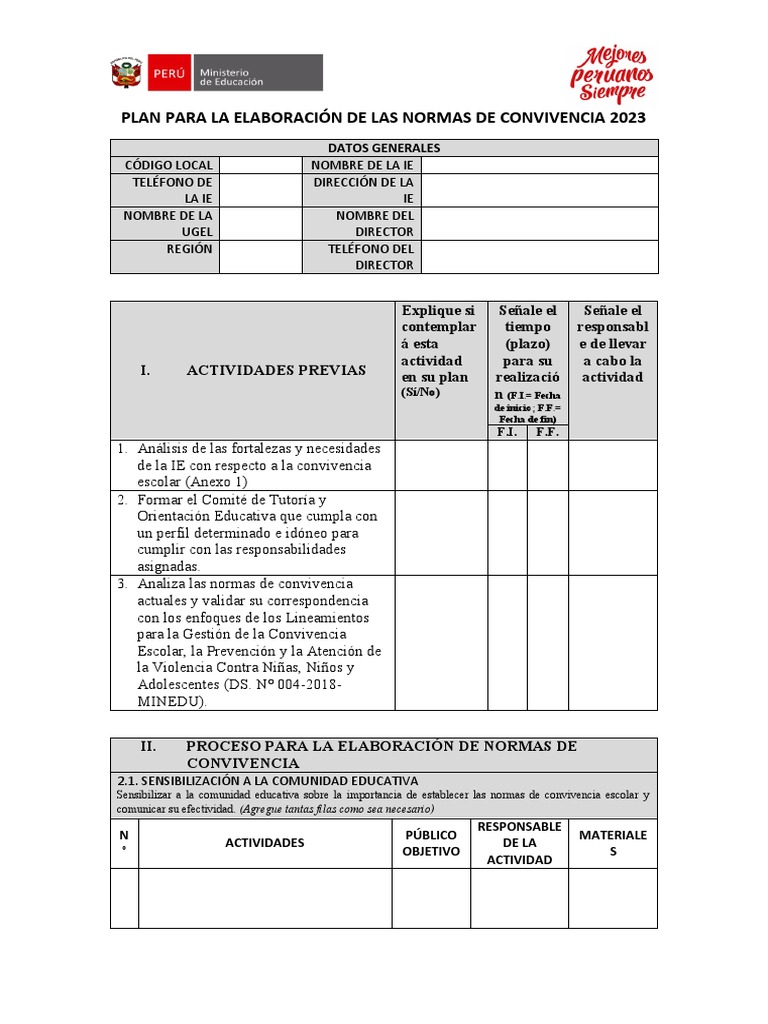 Plan para La Elaboración de Las Normas de Convivencia | PDF