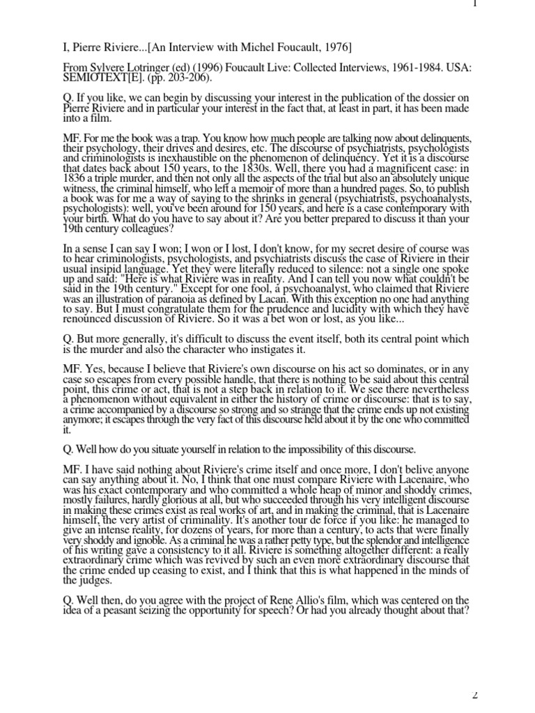 Pierre RiviereAn Interview With Michel Foucault, 1976 PDF