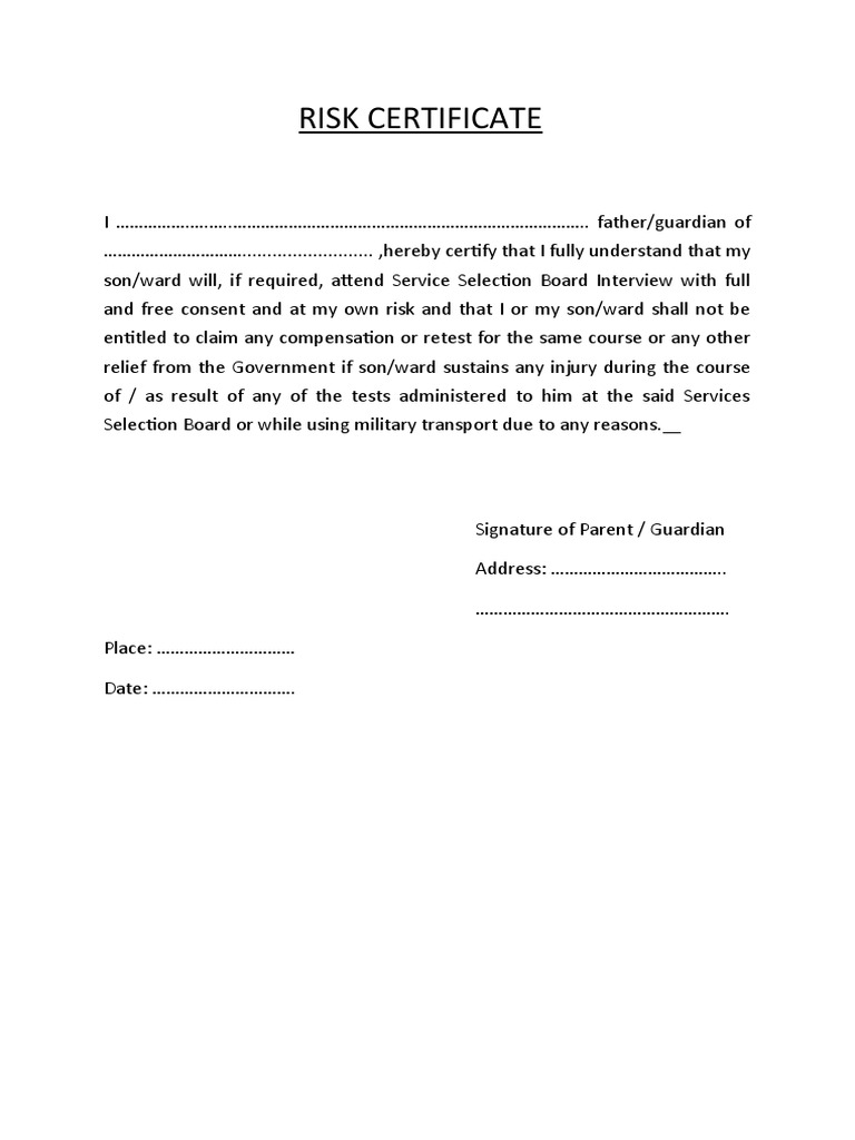 Risk Certificate for SSB Interviews | PDF