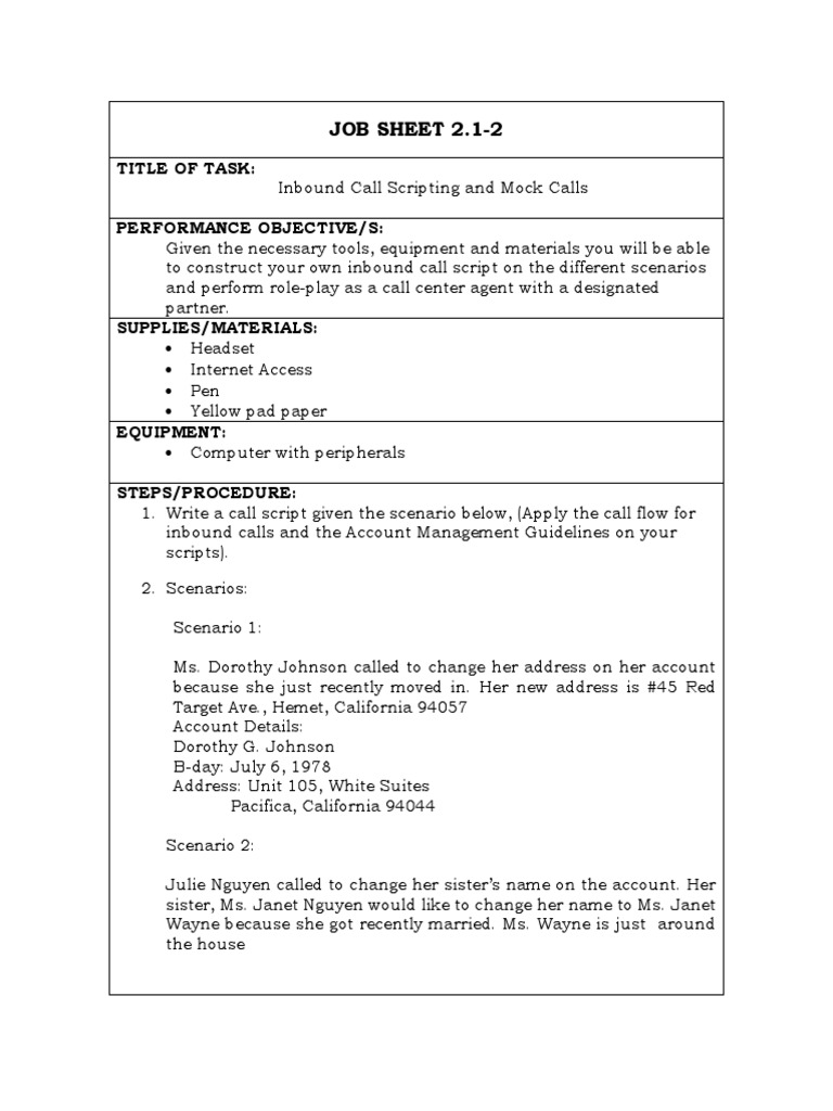 JOB SHEET 2.12 Scripting and Mock Calls PDF