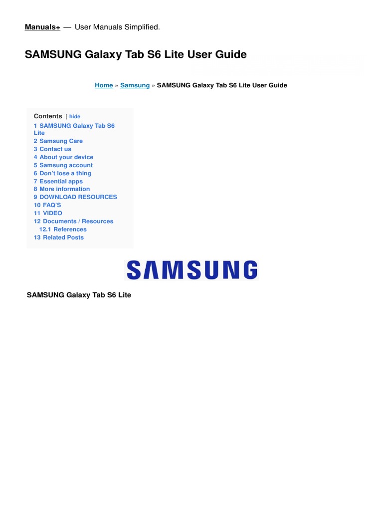 Galaxy Tab s6 Lite Manual PDF Samsung Electronics Tablet Computer