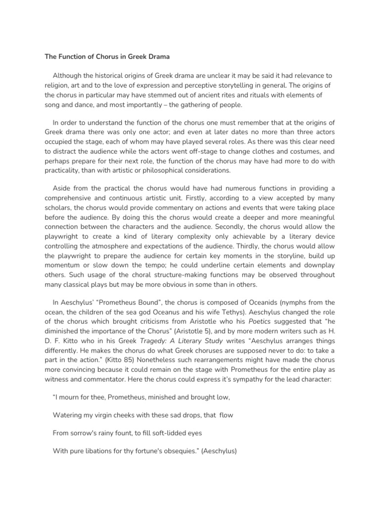 The Function of Chorus in Greek Drama PDF Greek Tragedy Tragedy