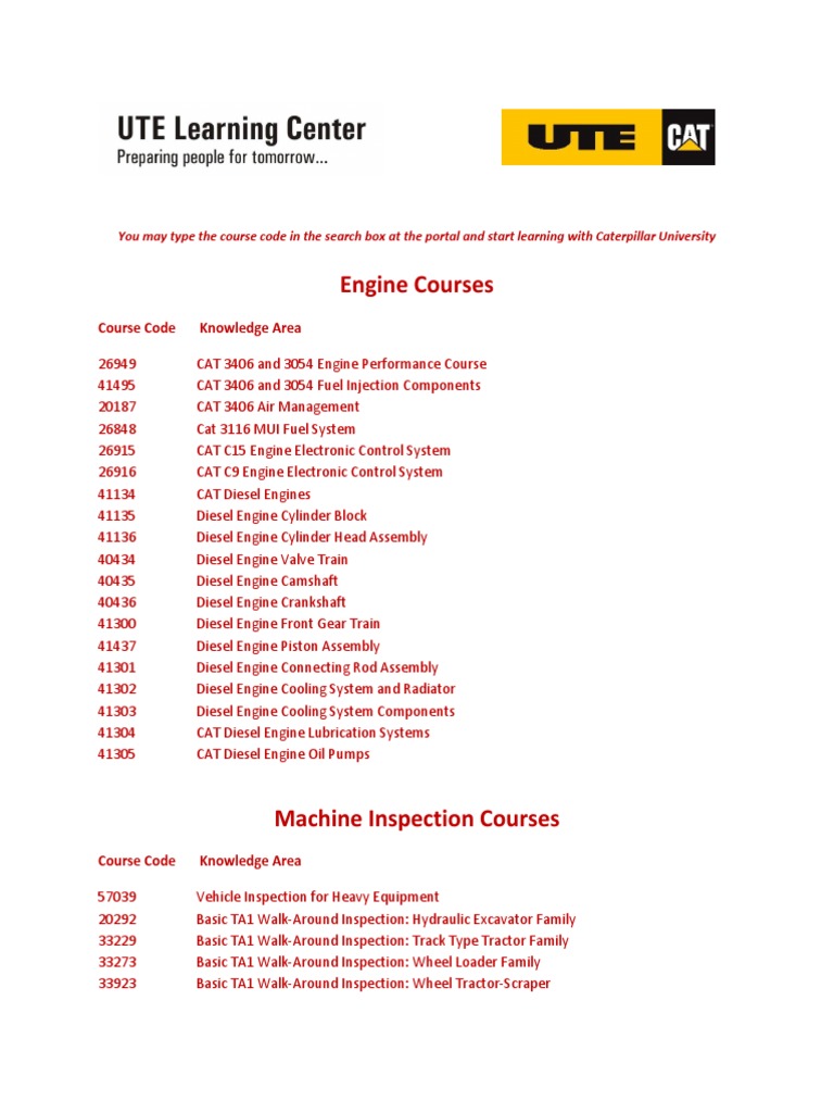 Recommended Free Courses Caterpillar University PDF Engines