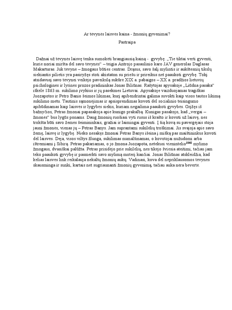 Ar Tėvynės Laisvės Kaina- Zmoniu Gyvenimai | PDF