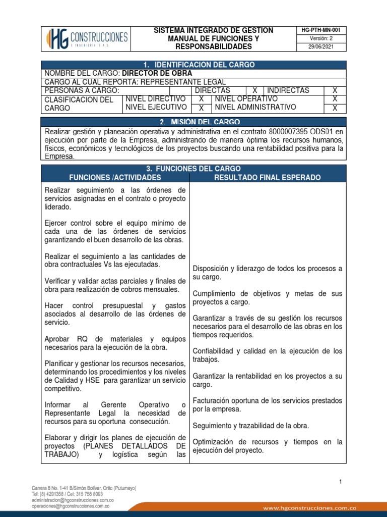 Funciones del Director de Obra en HSEQ | PDF | Calidad (comercial ...