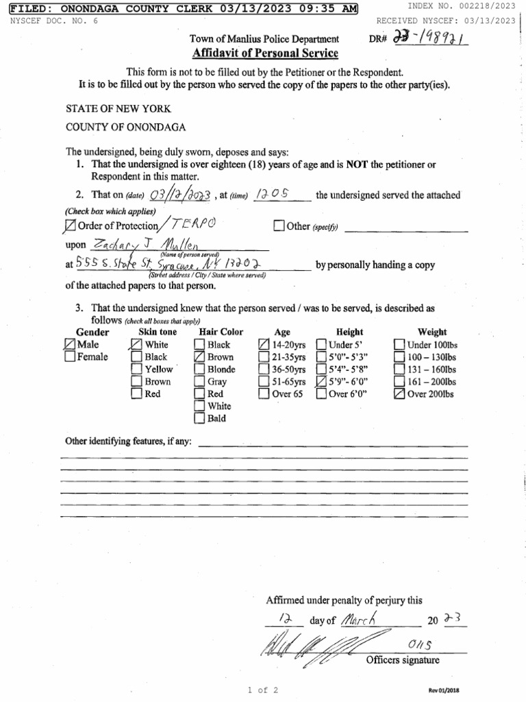 Erpo documents pdf restraining order service of process