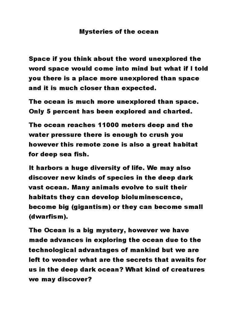 Unexplored Mysteries of the Ocean | PDF | Science & Mathematics