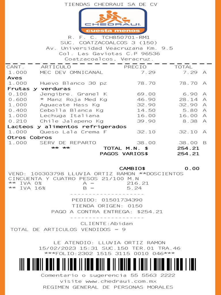 Ticket de compra Chedraui 2023 | PDF