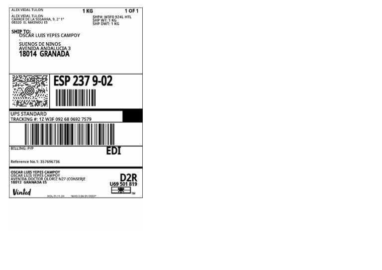 Bordereau Vinted 2806781419 PDF PDF