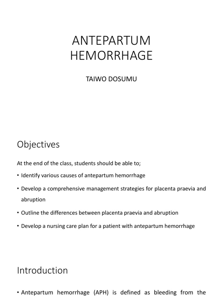 Antepartum Hemorrhage PDF Childbirth Placenta