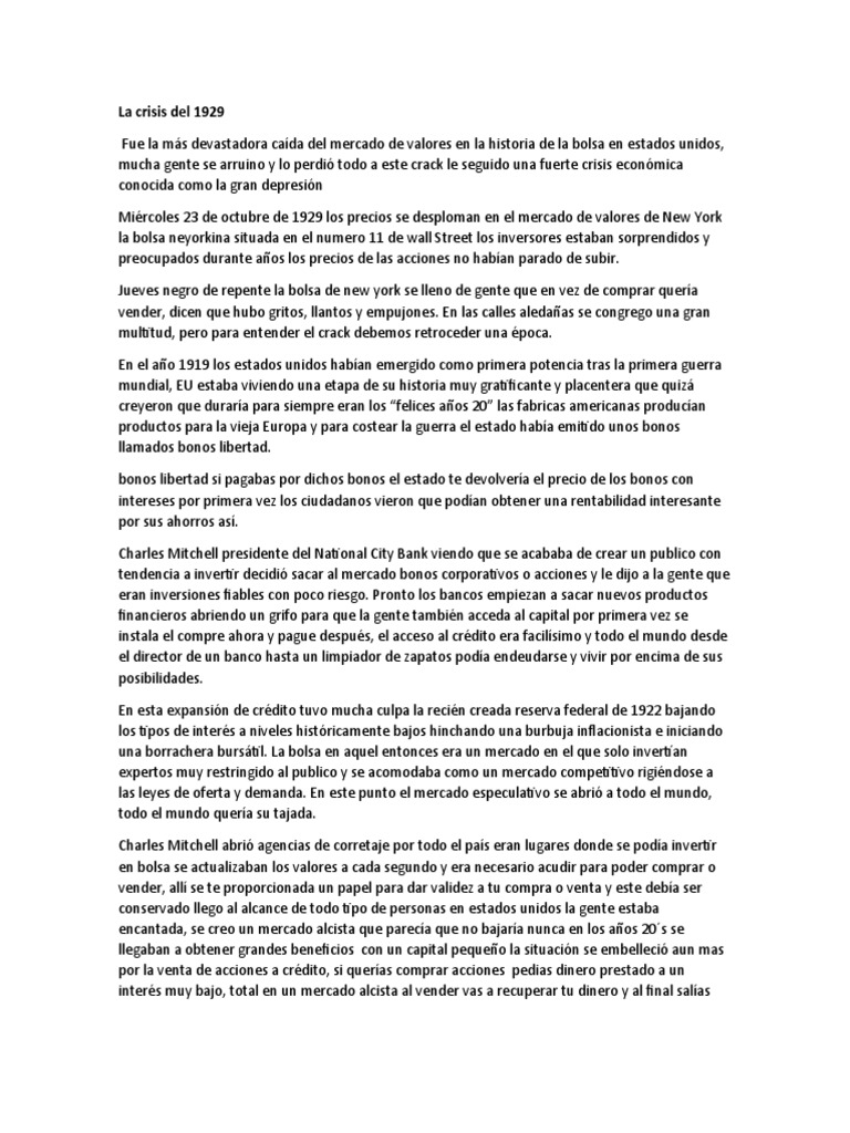 La crisis de 1929 y la gran depresión | PDF | Gran depresion | Economias