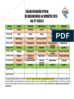 HORARIO DE EVALUACIONES 4to A 