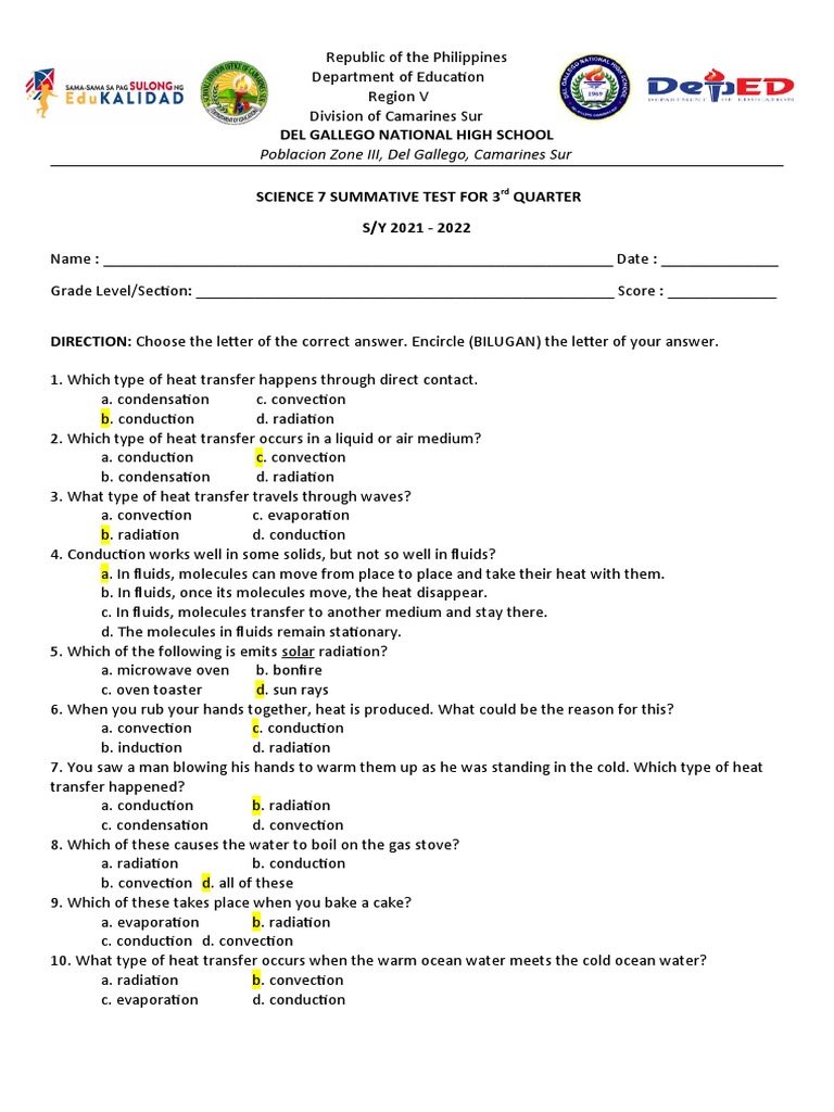 ASSESSMENT TOOL Science 7 #2 | PDF | Light | Waves