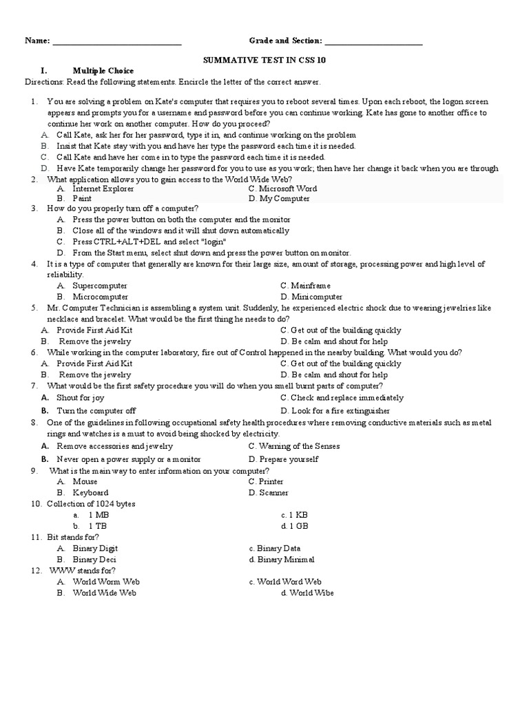 Summative test in css download free pdf byte booting