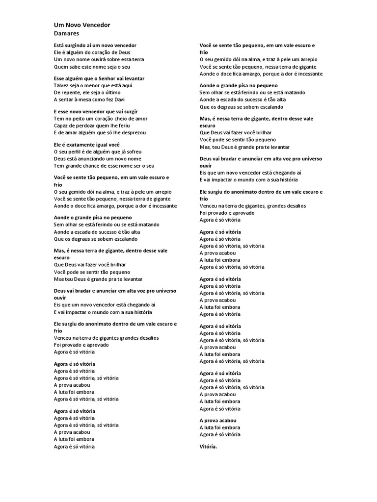 Um Novo Vencedor Damares Letra