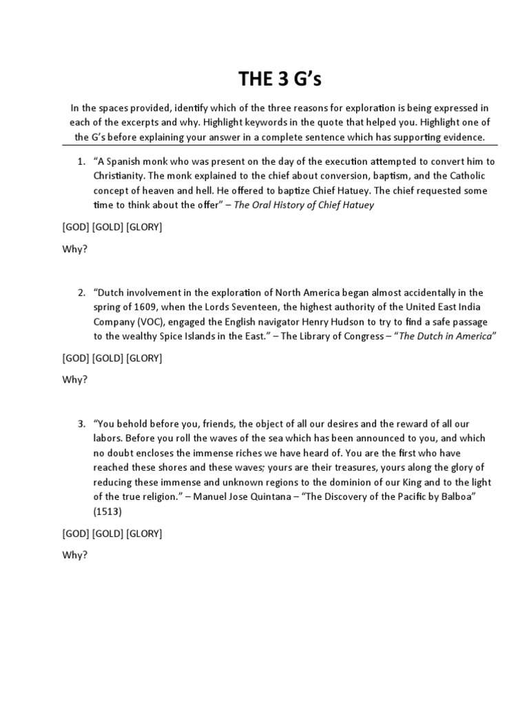 3 Gs Worksheet | PDF