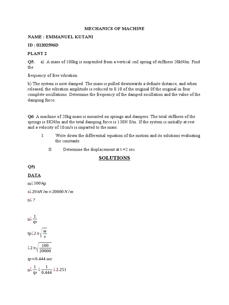 Vibration Analysis of Damped Systems | PDF | Oscillation | Damping