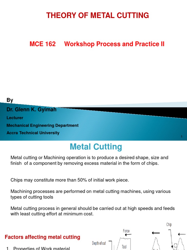 Theory of Metal Cutting PDF PDF Machining Wear