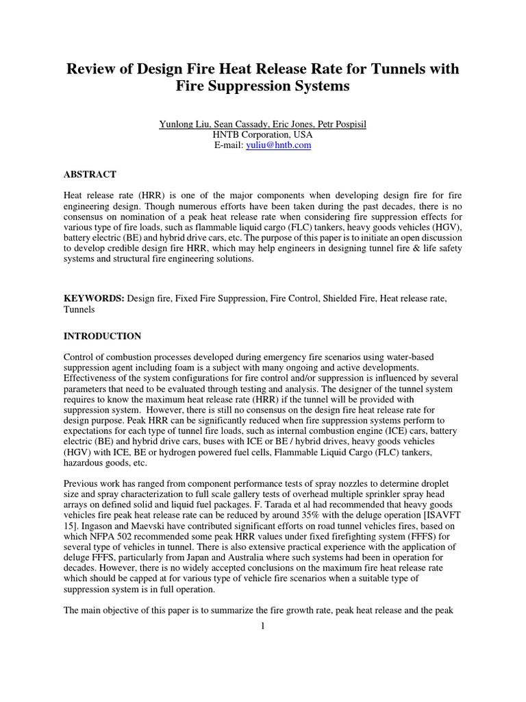Review of Design Fire Heat Release Rate For Tunnels With Fire Suppression Systems PDF Cargo