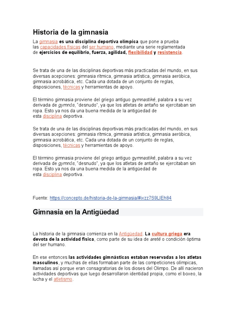 Historia y origen de la gimnasia | PDF | Gimnasia | Deportes atléticos