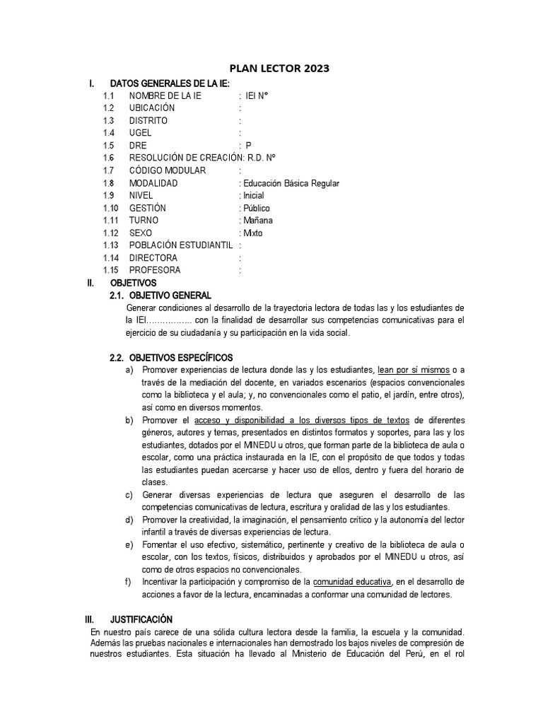 Plan Lector 2023 para Primaria | PDF | Educación primaria