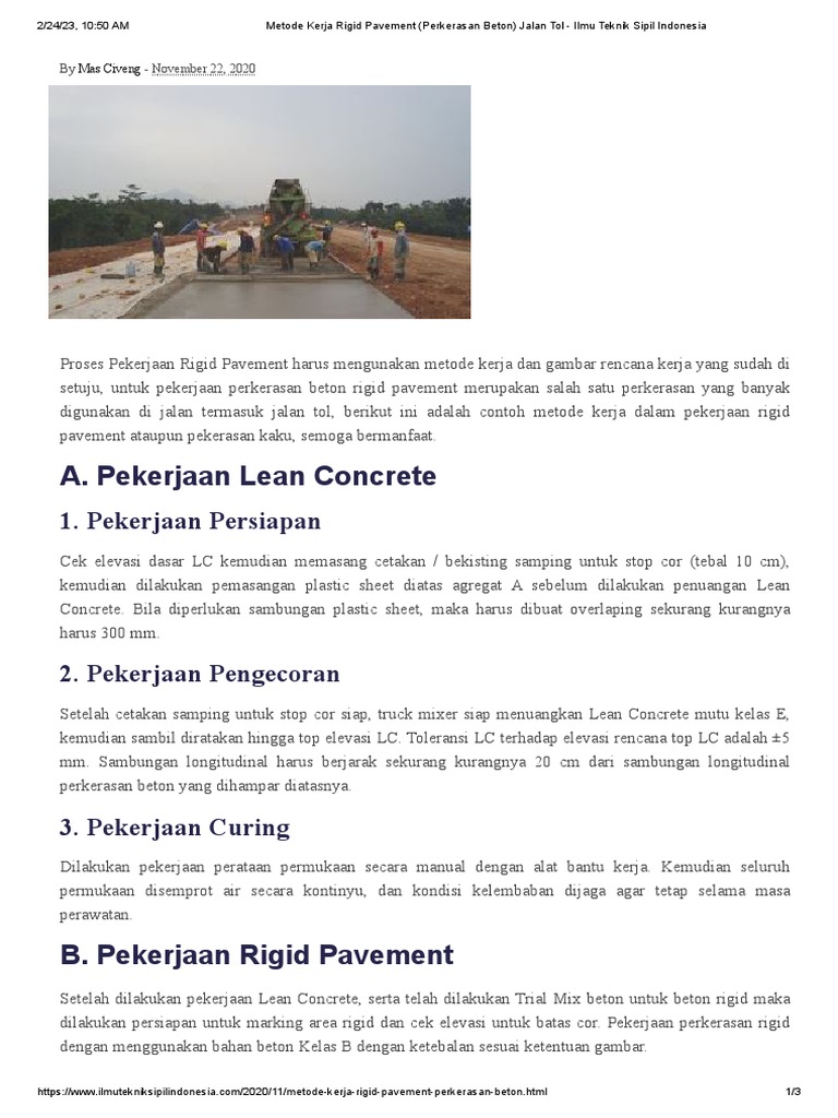 Metode Pekerjaan Rigid Pavement Jalan Tol | PDF | Sains & Matematika