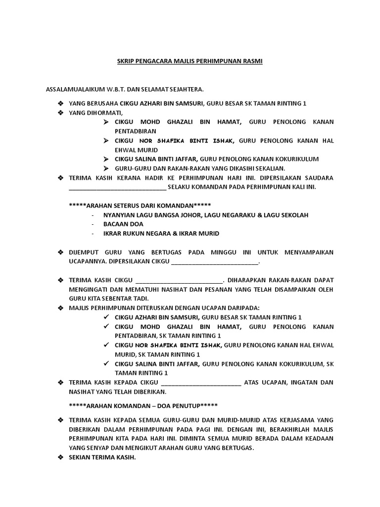 Skrip mc perhimpunan sekolah baru 2020 pdf