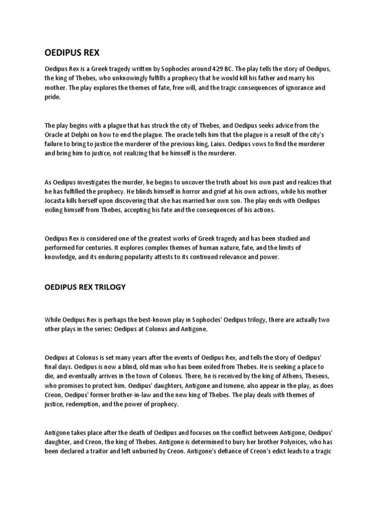 Oedipus Rex Summary By Pages Oedipus Ancient Greek