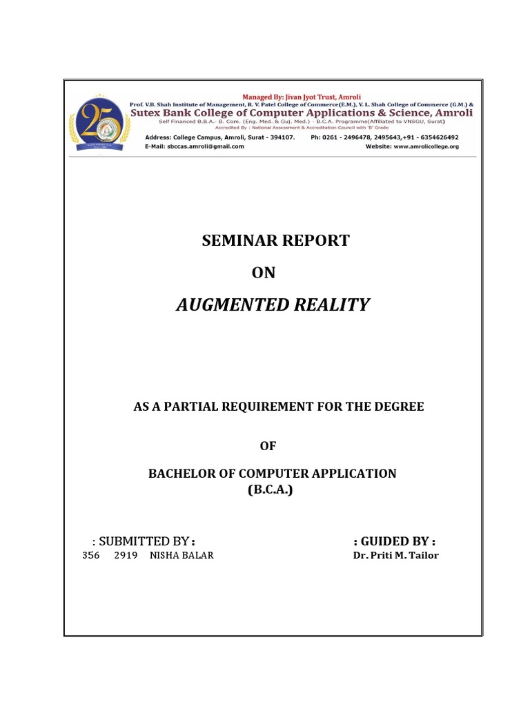 Augmented Reality Seminar Report | PDF | Augmented Reality | Virtual ...