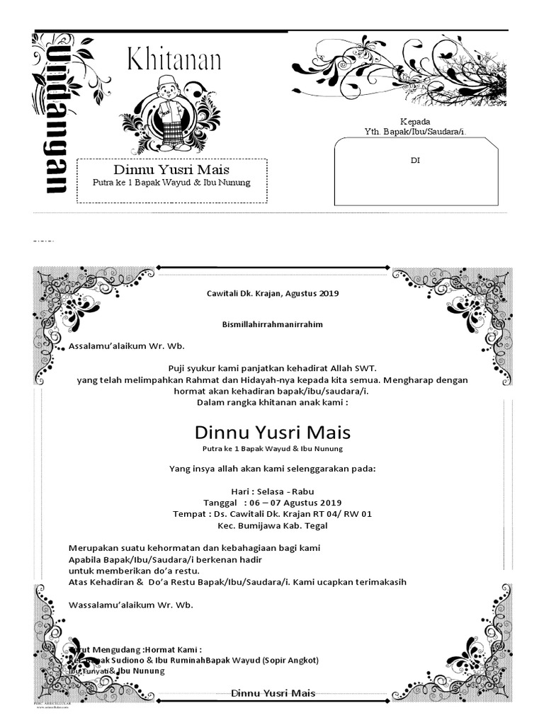 Contoh Undangan Walimatul Khitan 05 (By Massiswo (Dot) Com) | PDF
