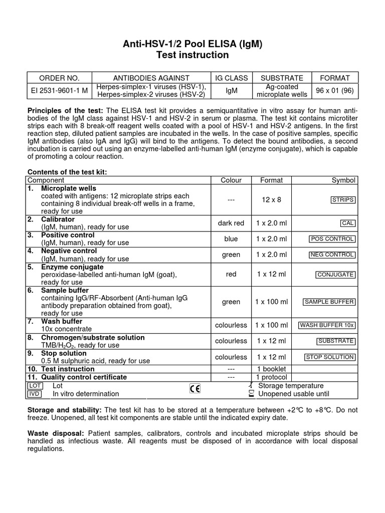 HSV 12 POOL IgM EI 25311M A UK C07 PDF Elisa Herpes Simplex