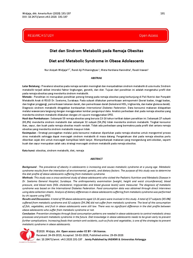 Diet Dan Sindrom Metabolik Pada Remaja Obesitas Pdf