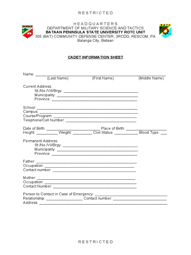 Cadet Information Sheet | PDF